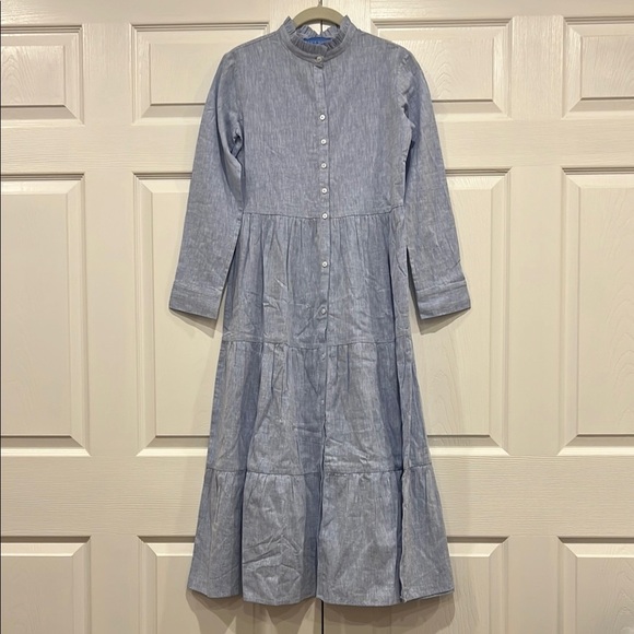 Alice Walk Chambray Cotton Linen Blend Dress Maxi Long Sleeve Blue Size XS - Picture 1 of 9
